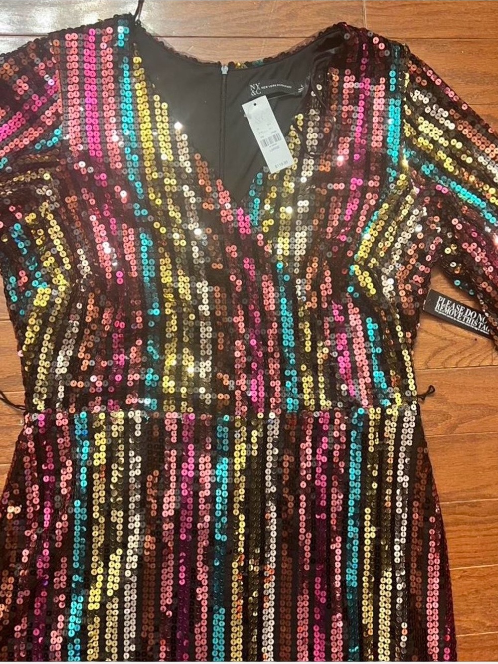 New York & Company Multicolor Sequin Wrap-Style Cocktail Dress - Picture 2 of 6